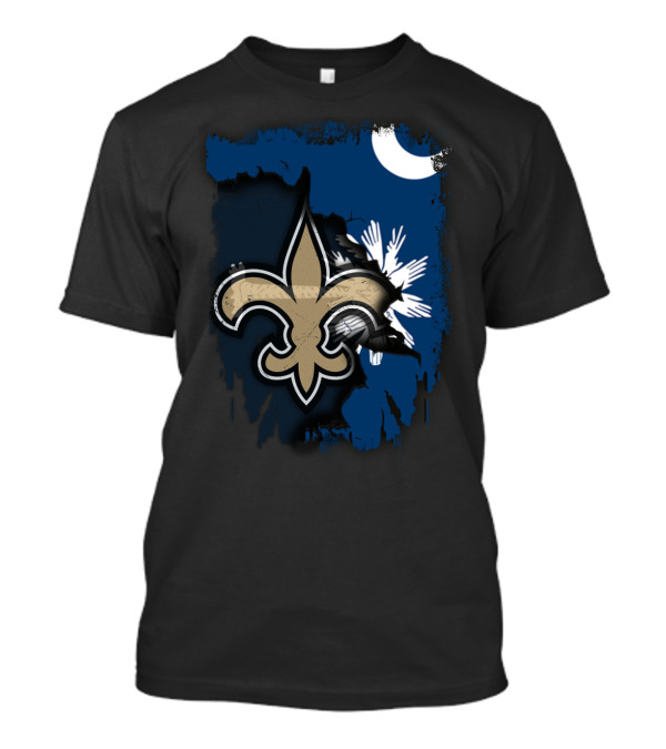 Together South Carolina With New Orleans Saints Fleur-De-Lis Moon Palmetto Tree T-Shirt