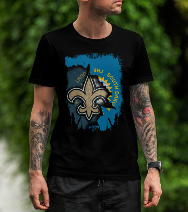 South Dakota State Outline With Saints Fleur-de-Lis And Seal T-Shirt