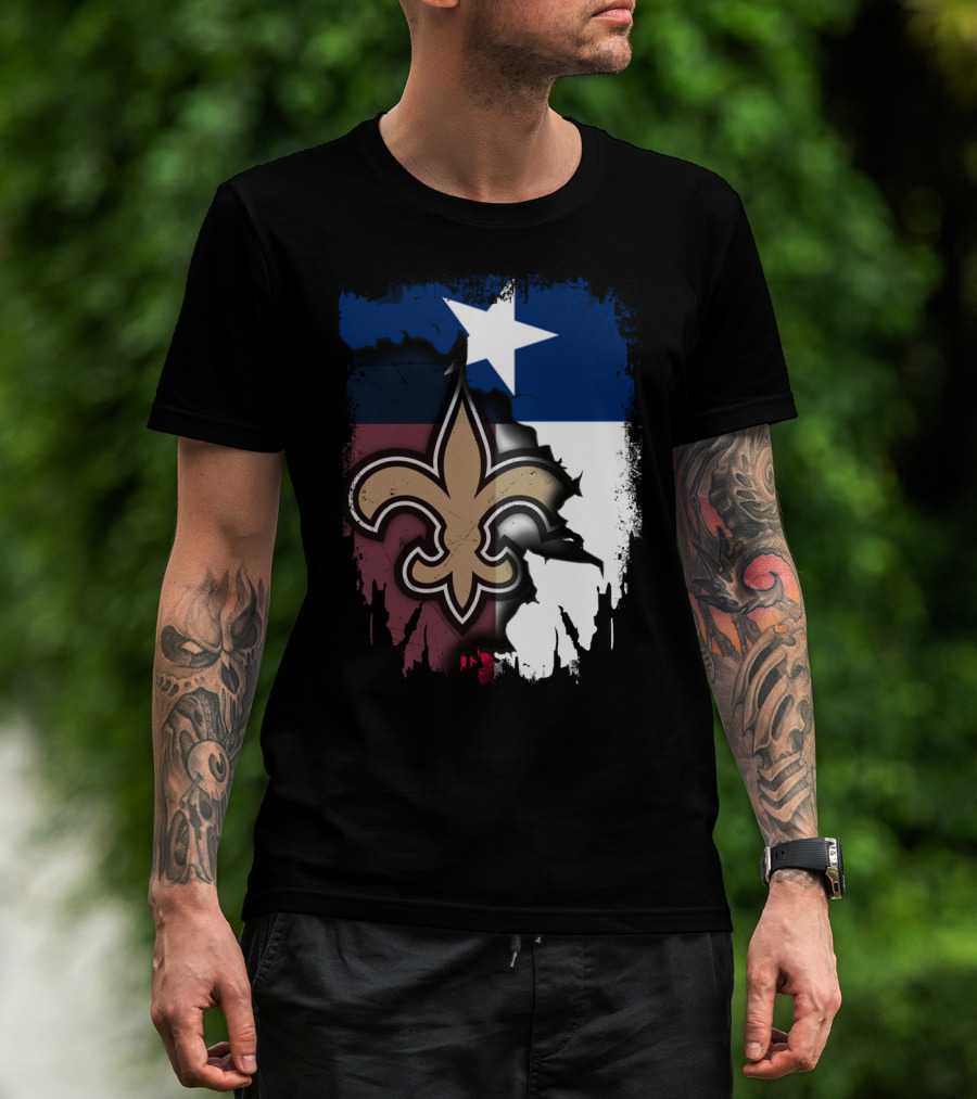 Texas Flag Background With New Orleans Saints Fleur-de-lis T-Shirt