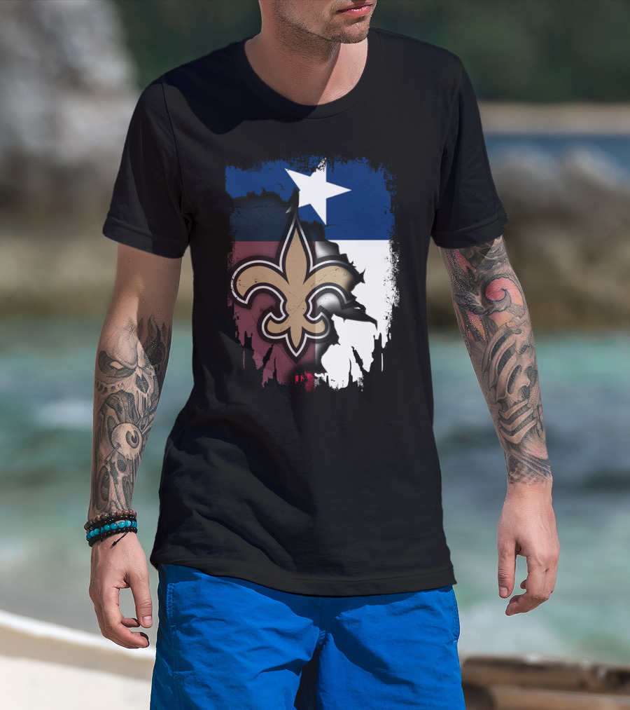 Texas Flag Background With New Orleans Saints Fleur-de-lis T-Shirt