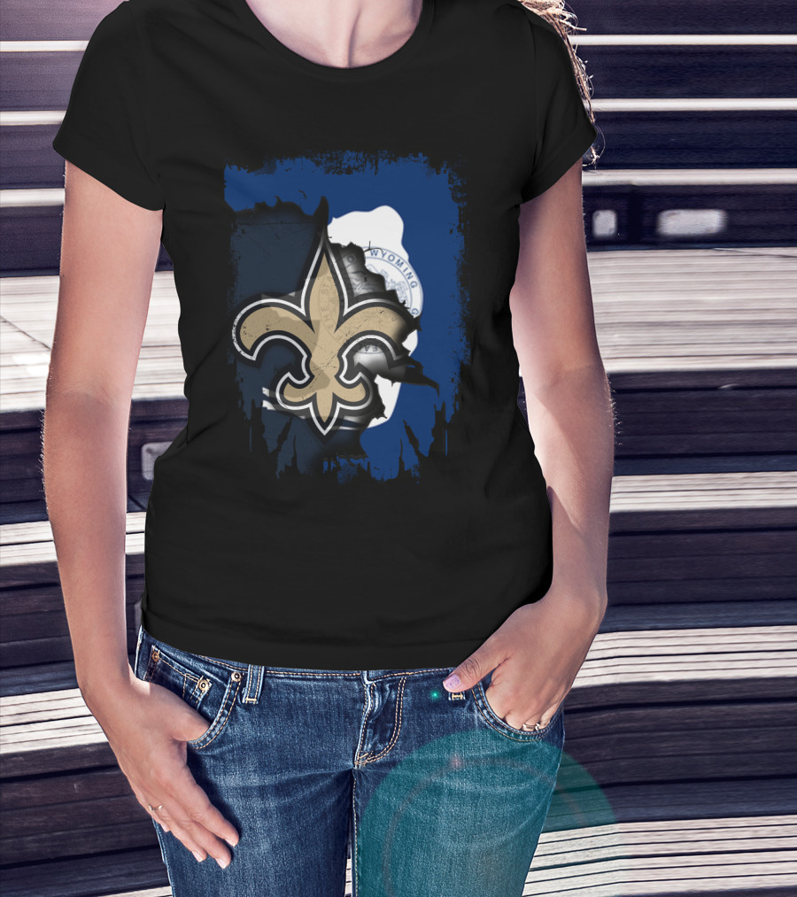 Wyoming New Orleans Saints Fleur-de-Lis Logo Fusion T-Shirt