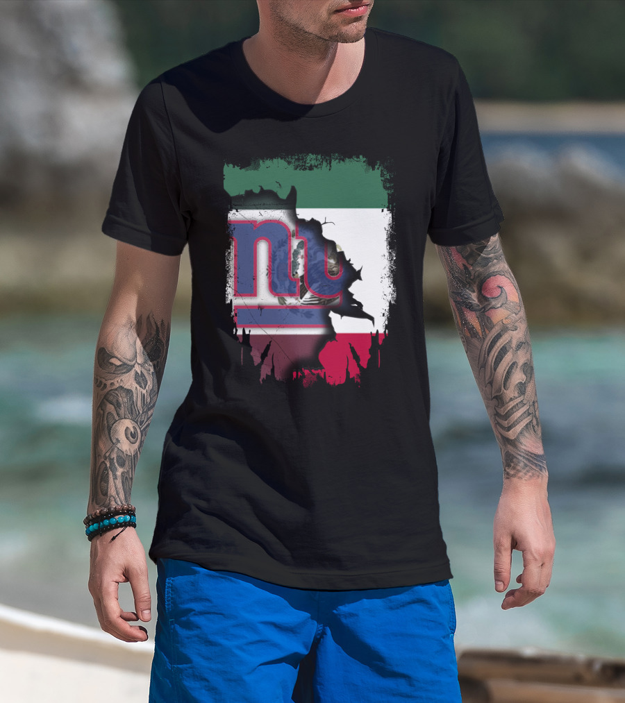 Mexico Flag And NY Giants Logo Fusion Together T-Shirt