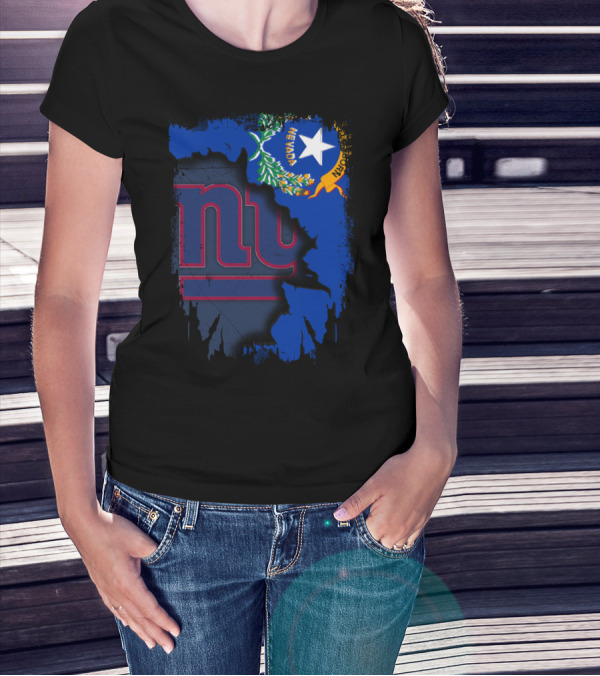 Nevada Flag With New York Giants Logo Fusion T-Shirt