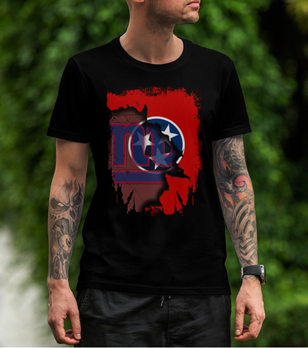 Tennessee Map With New York Giants Logo And State Flag Elements T-Shirt