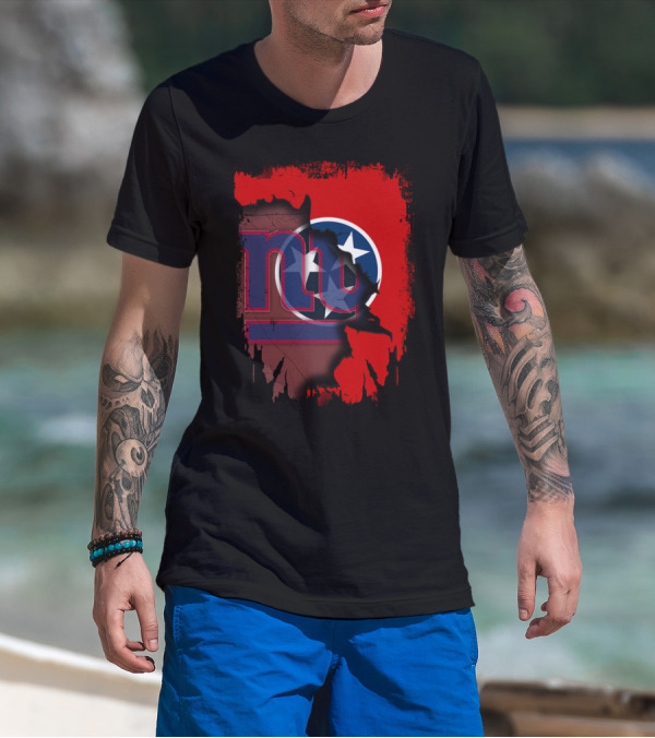 Tennessee Map With New York Giants Logo And State Flag Elements T-Shirt