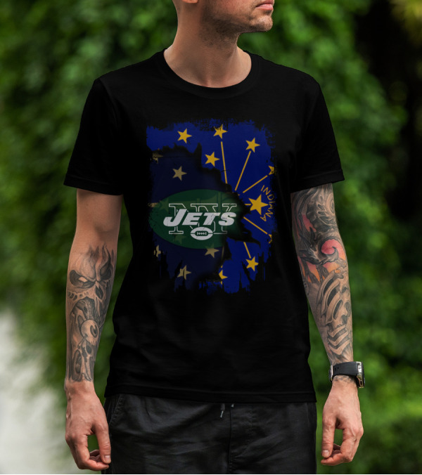 Indiana State Flag Background With New York Jets T-Shirt