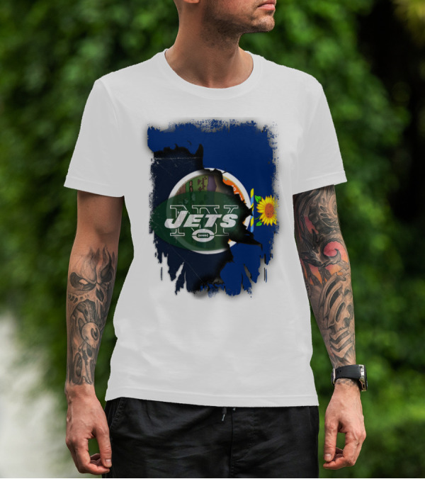 Kansas Pride With New York Jets Logo And Sunflower T-Shirt