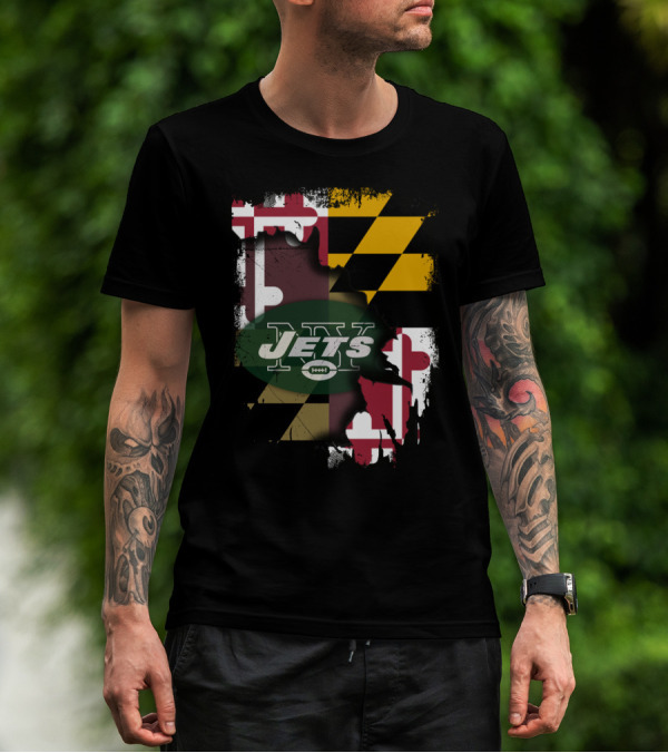Maryland Flag With New York Jets Logo Together T-Shirt