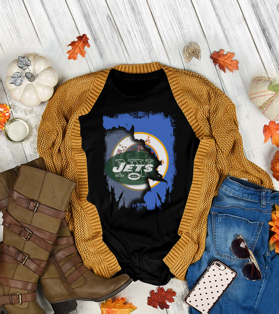 Minnesota State Emblem with NY Jets Football Collaboration T-Shirt