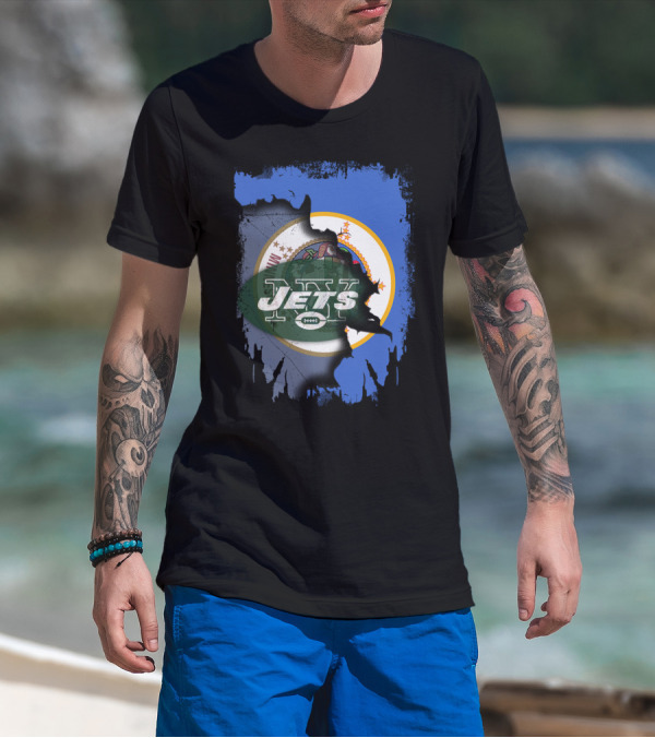 Minnesota State Emblem With NY Jets Football Collaboration T-Shirt