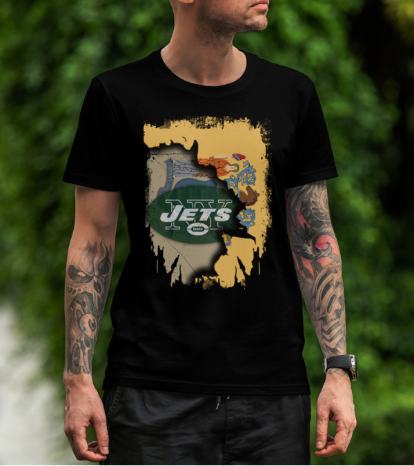 New Jersey State Flag And New York Jets Collaboration T-Shirt