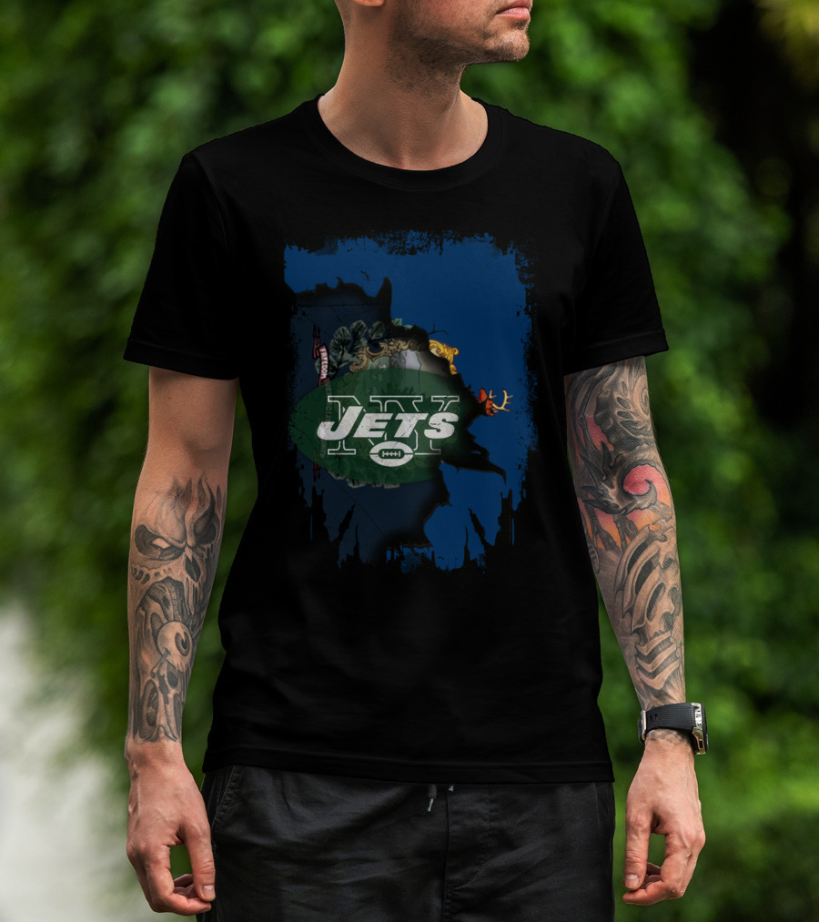 Jets Vermont Collaboration Mashup Map Iconic Symbols And Logos T-Shirt