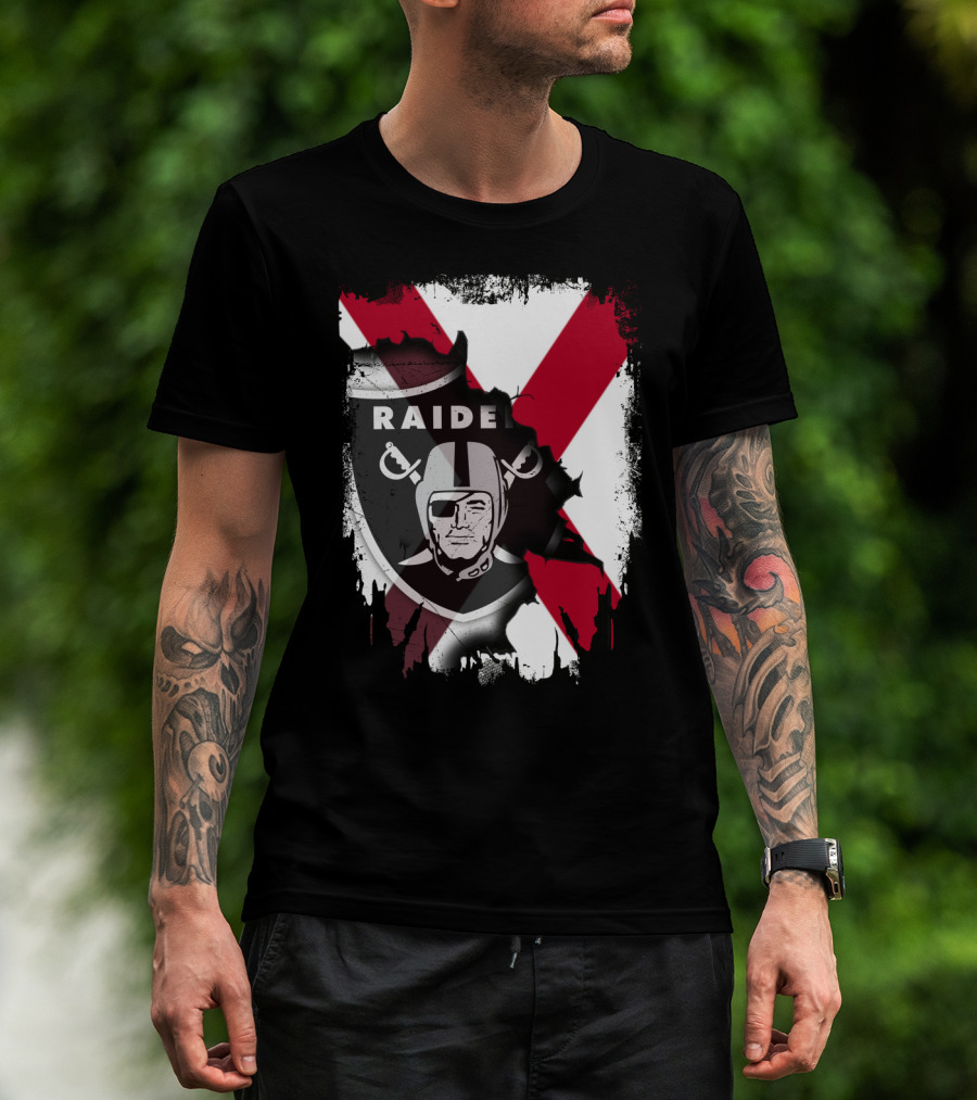 Raiders Logo With Alabama Flag Background T-Shirt