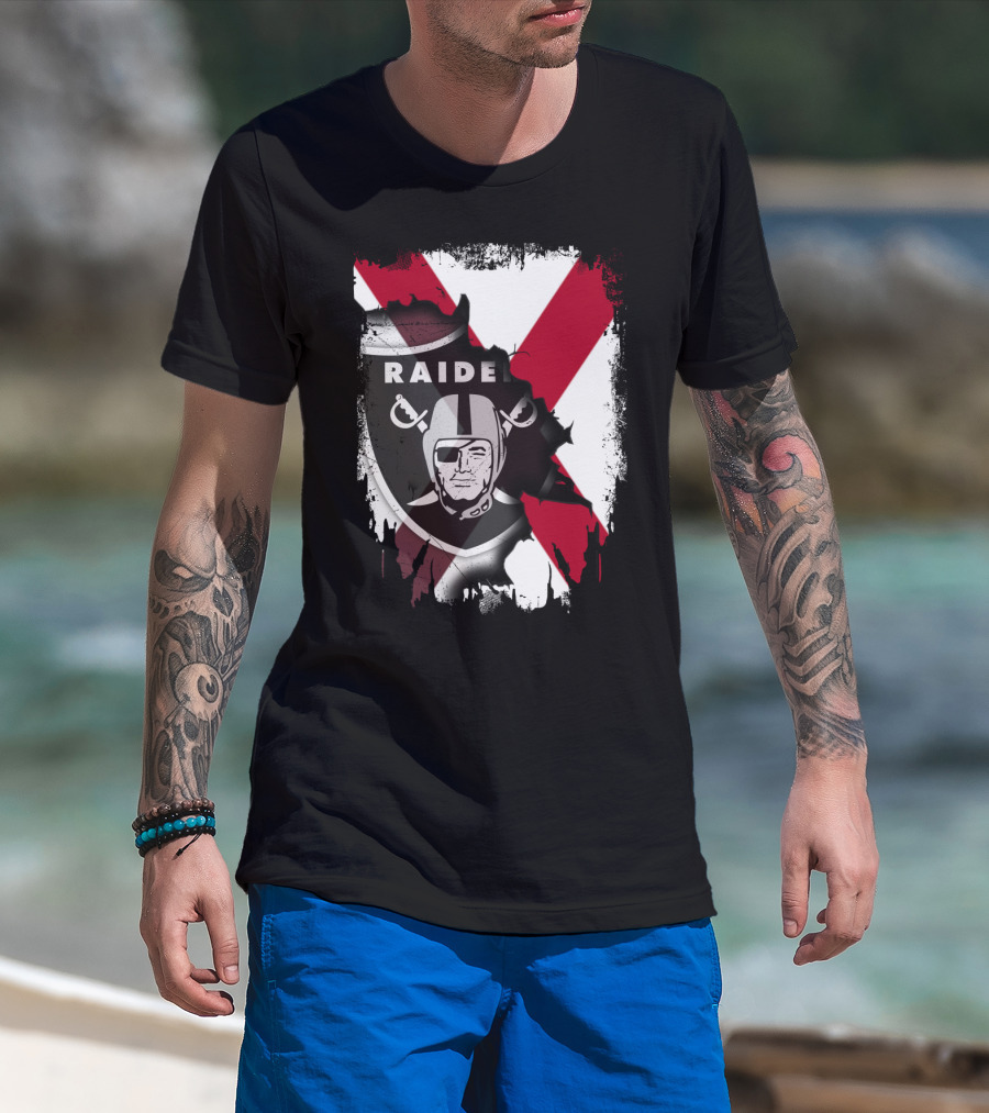 Raiders Logo With Alabama Flag Background T-Shirt