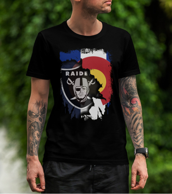 Colorado Flag Overlay With Raiders Logo Fusion T-Shirt
