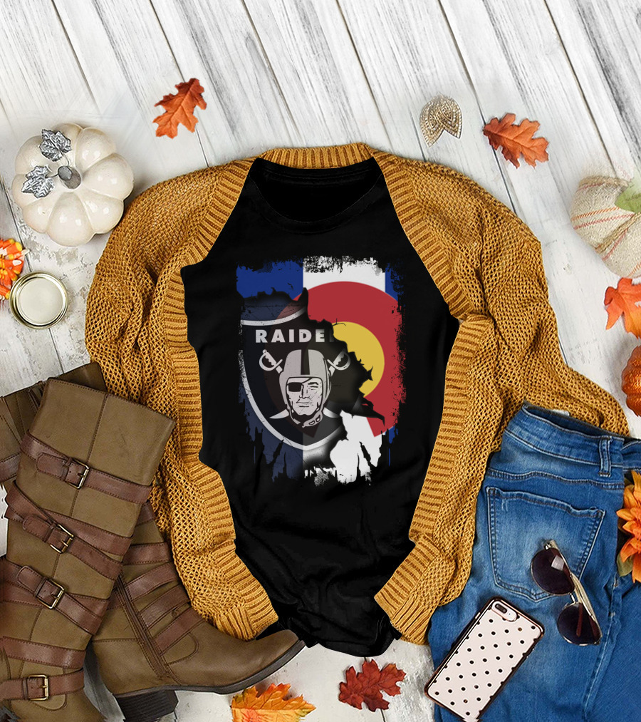 Colorado Flag Overlay with Raiders Logo Fusion T-Shirt