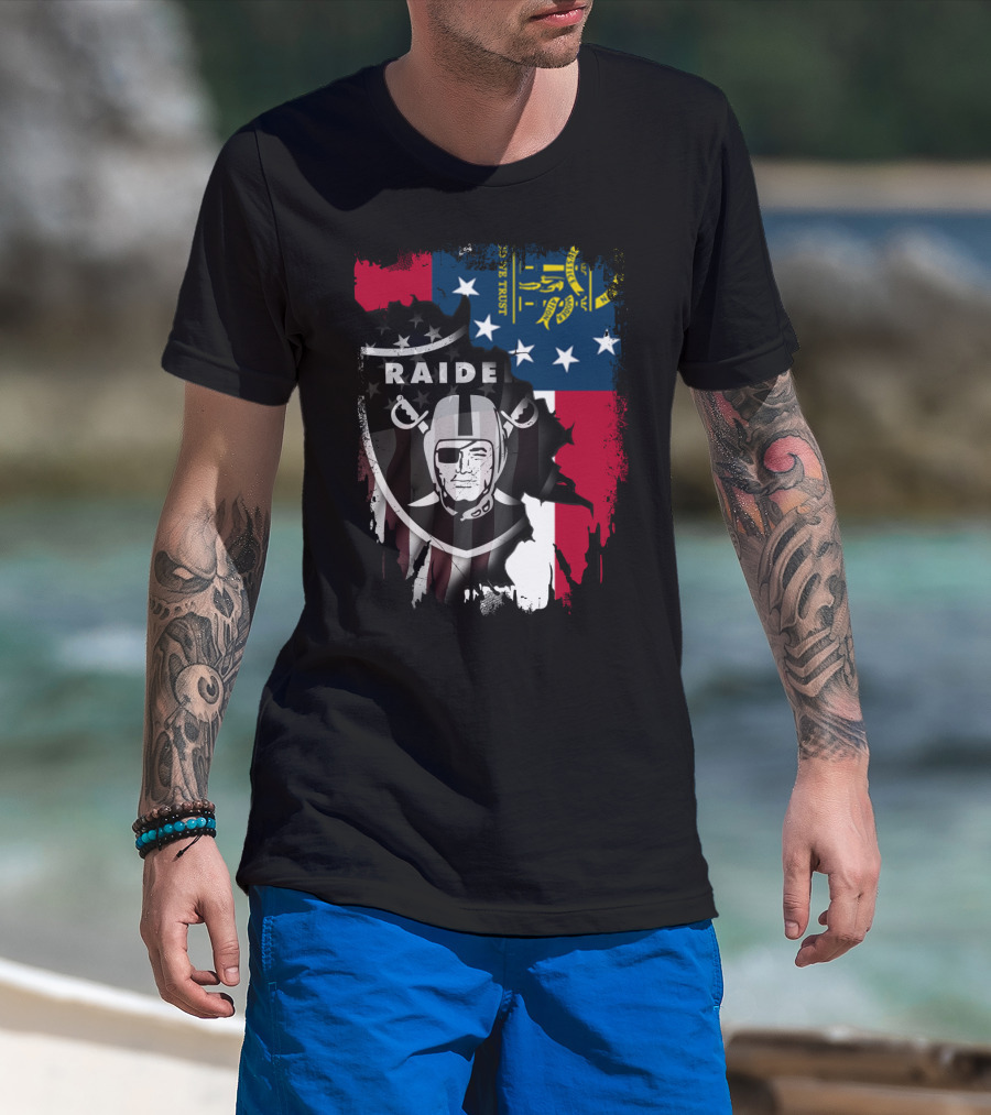 Georgia State Flag With Raiders Logo Together T-Shirt