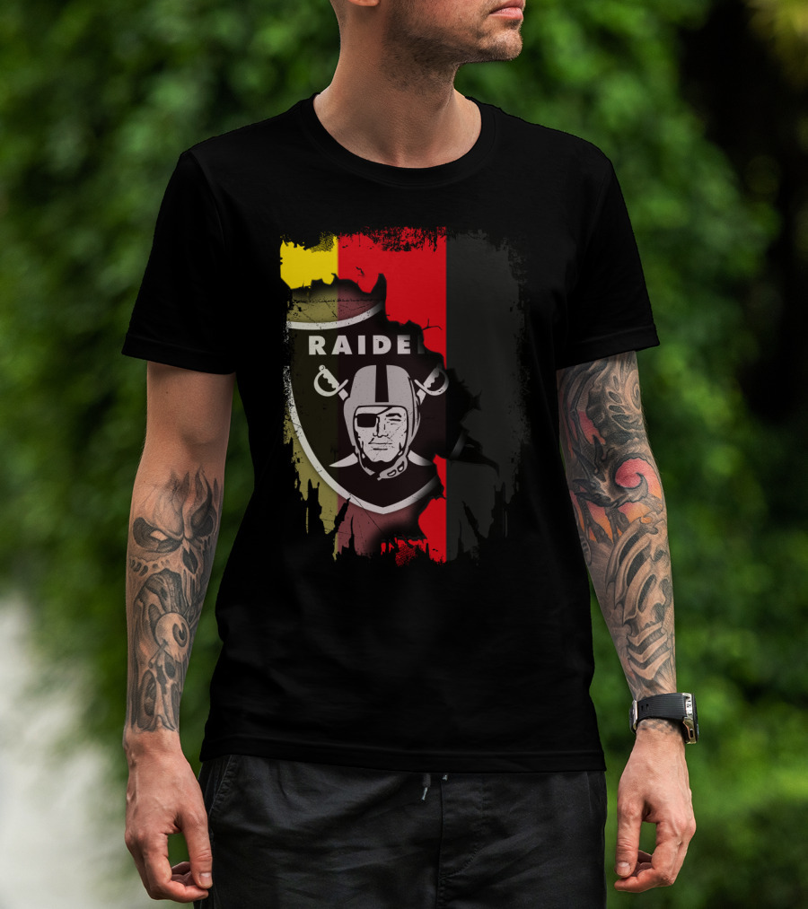 Raiders Logo Blended With Germany Flag Colors T-Shirt