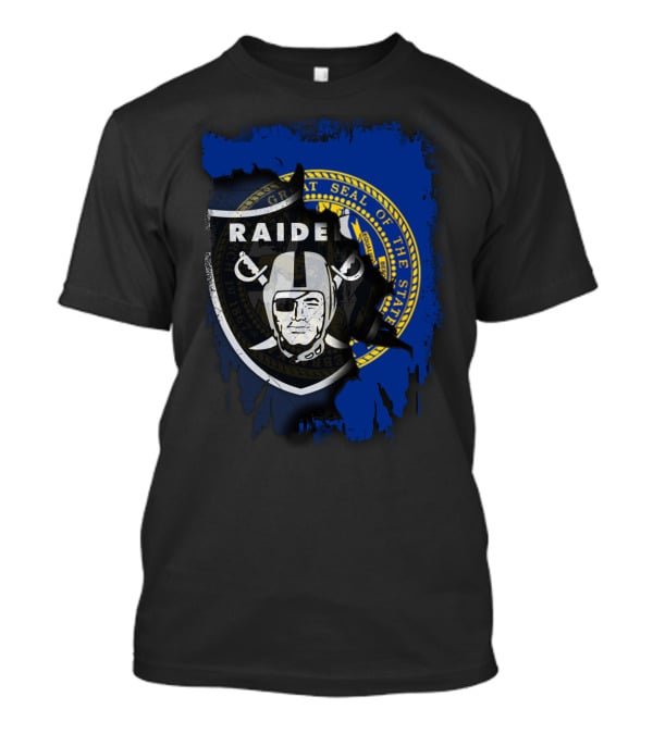 Nebraska State Seal Behind Raiders Logo Together T-Shirt