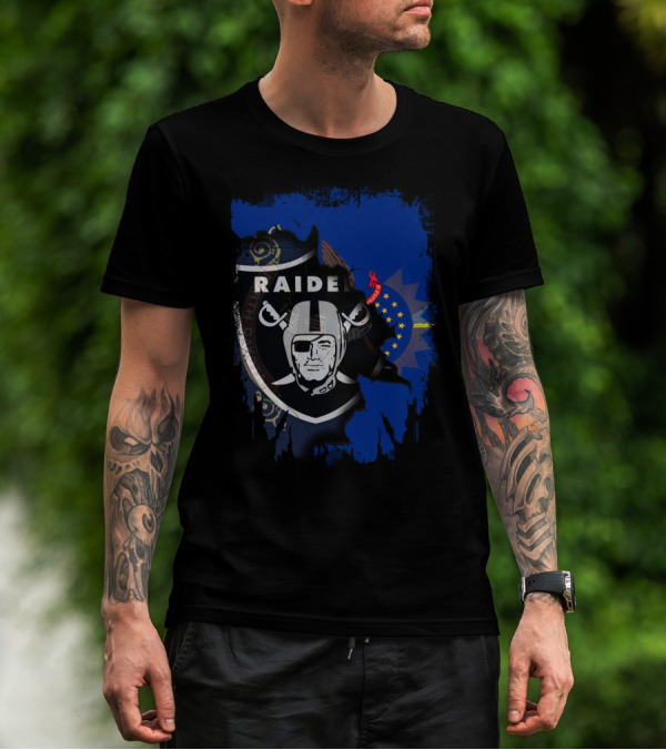 Raider Shield Blended With North Dakota Emblem T-Shirt