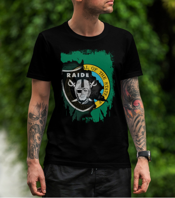 Washington State Seal And Raiders Logo Fusion T-Shirt