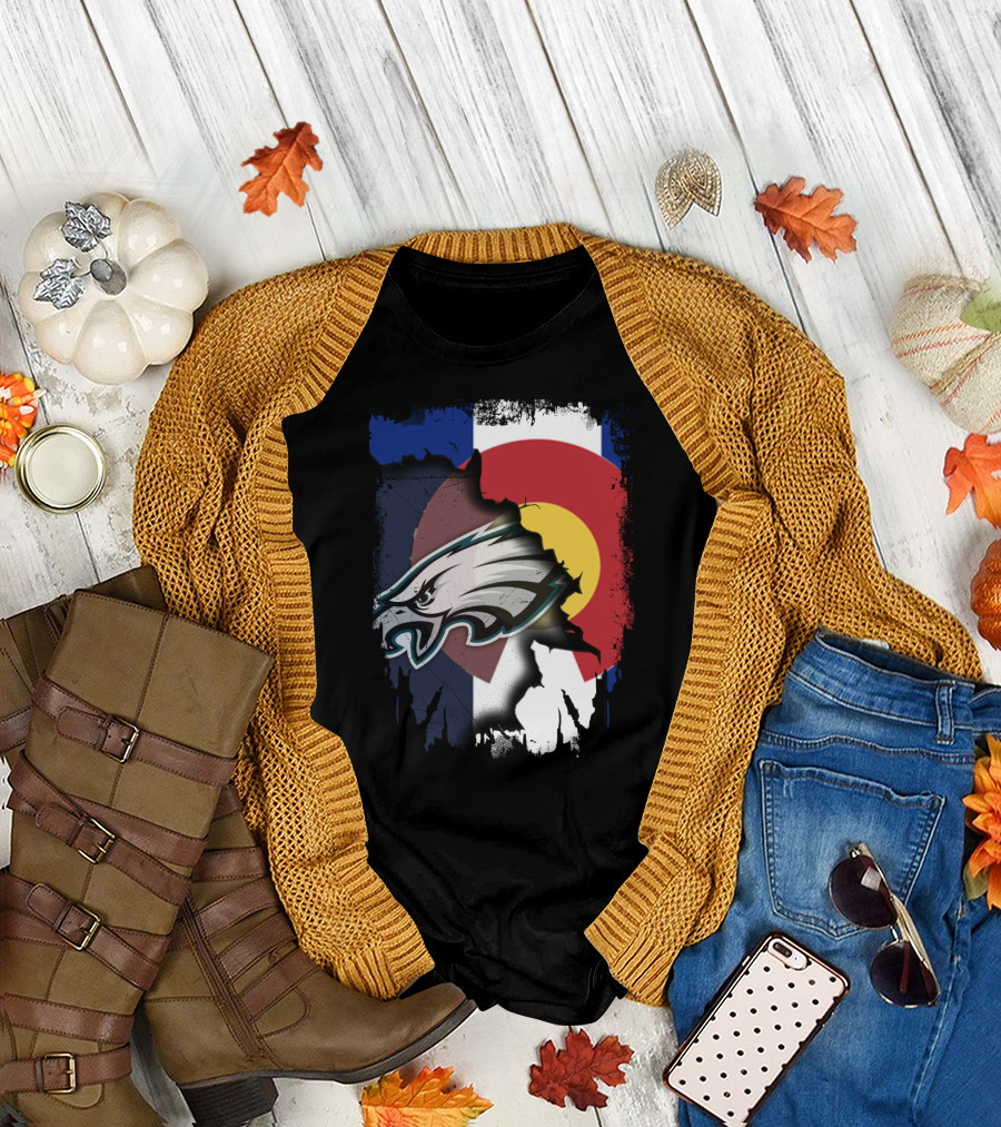 Colorado Flag with Philadelphia Eagles Head Emblem T-Shirt