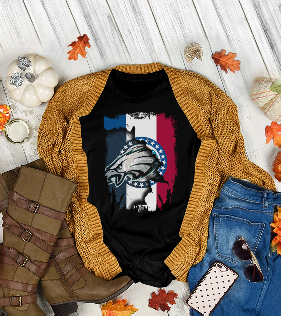Missouri State Flag Background with Eagles NFL Team T-Shirt