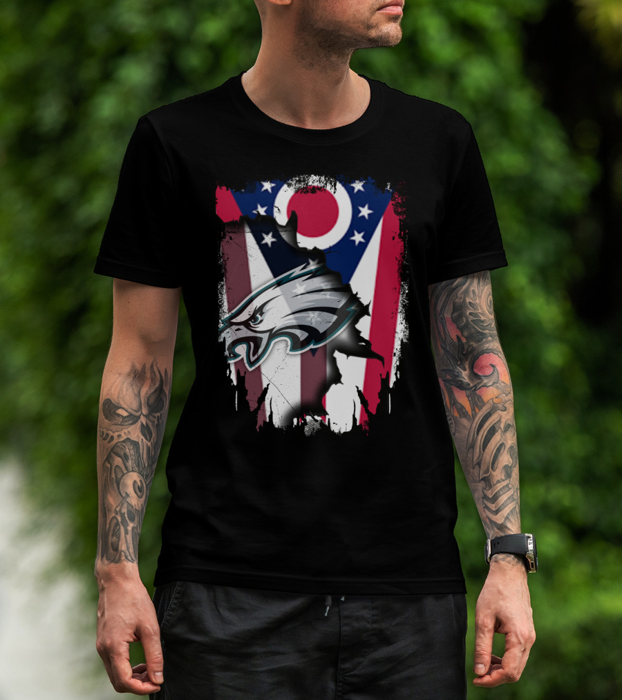 Ohio Flag With Philadelphia Eagles Logo Together T-Shirt