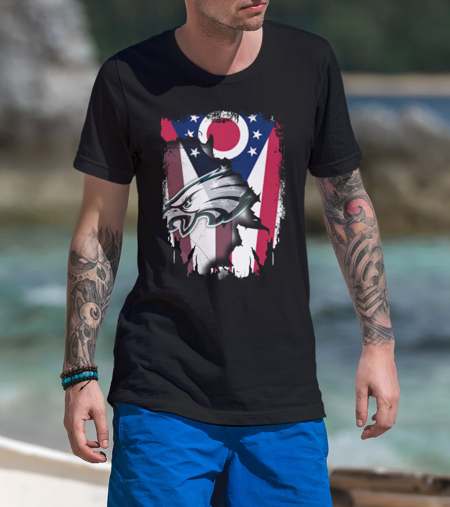 Ohio Flag With Philadelphia Eagles Logo Together T-Shirt