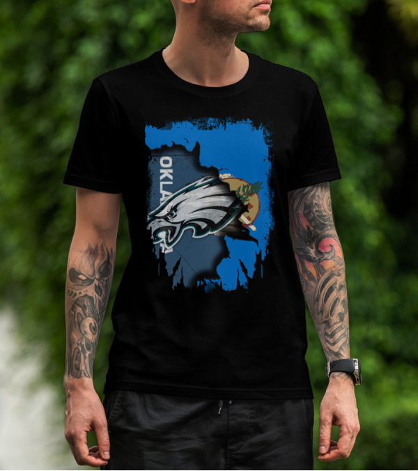 Oklahoma With Philadelphia Eagles Logo And Oklahoma State Flag T-Shirt