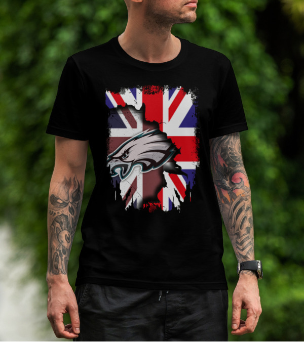 Philadelphia Eagles Overlaid On Union Jack Flag T-Shirt