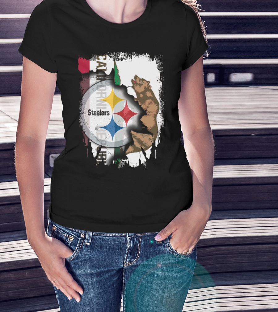 California Bear With Steelers Logo Fusion T-Shirt