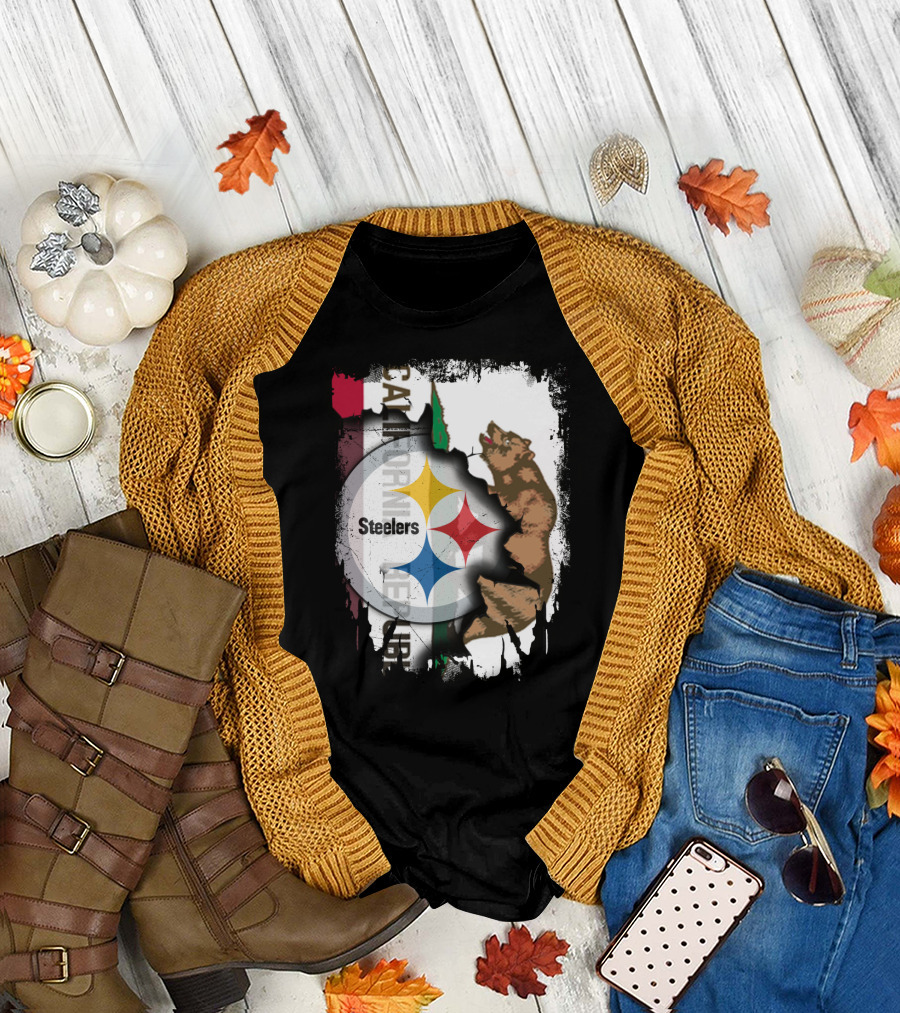 California Bear with Steelers Logo Fusion T-Shirt