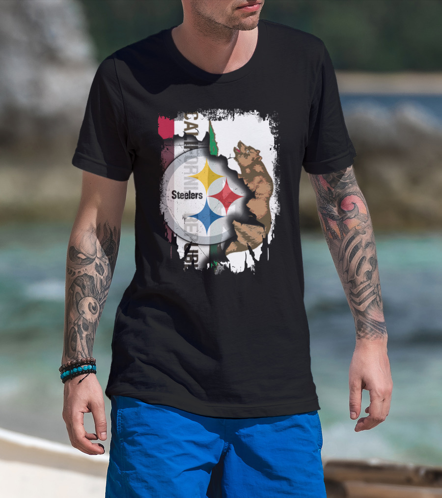 California Bear With Steelers Logo Fusion T-Shirt