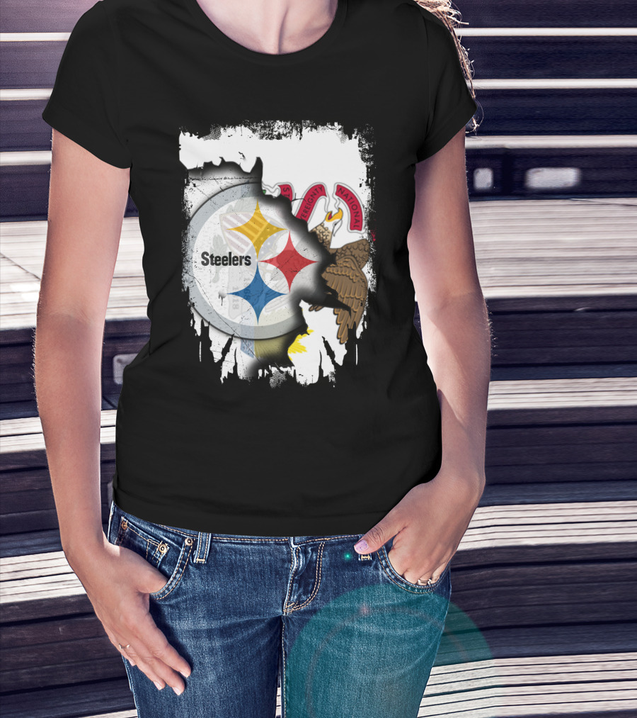 Illinois And Steelers Unity Emblem With State Symbols And NFL T-Shirt