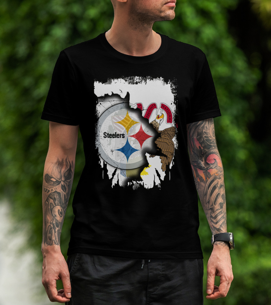 Illinois And Steelers Unity Emblem With State Symbols And NFL T-Shirt
