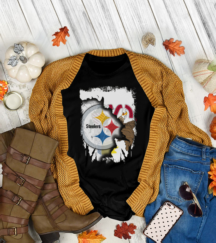 Illinois and Steelers Unity Emblem with State Symbols and NFL T-Shirt