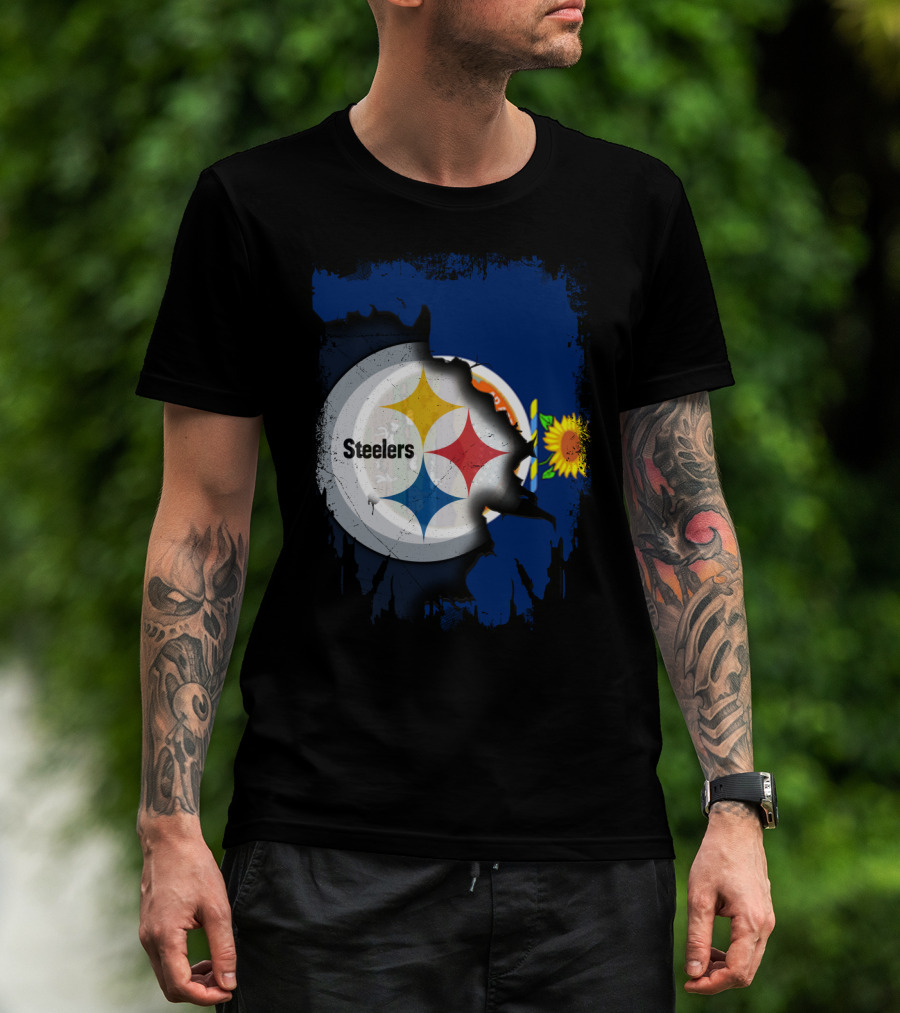 Steelers Logo With Kansas State Flag And Sunflower T-Shirt