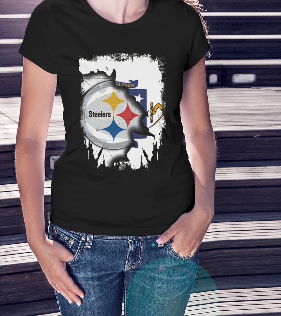Together Massachusetts With Steelers Emblem On State Flag Background T-Shirt