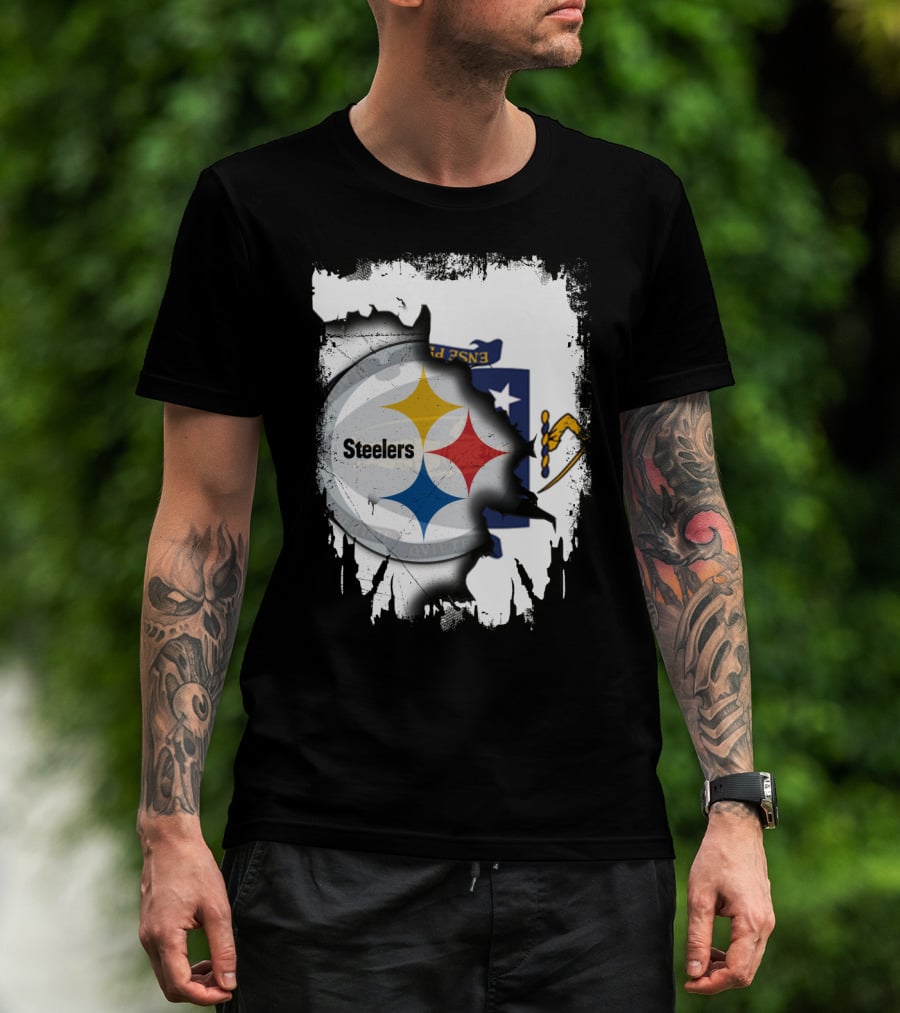 Together Massachusetts With Steelers Emblem On State Flag Background T-Shirt