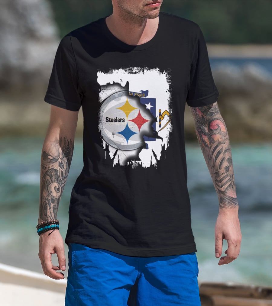 Together Massachusetts With Steelers Emblem On State Flag Background T-Shirt