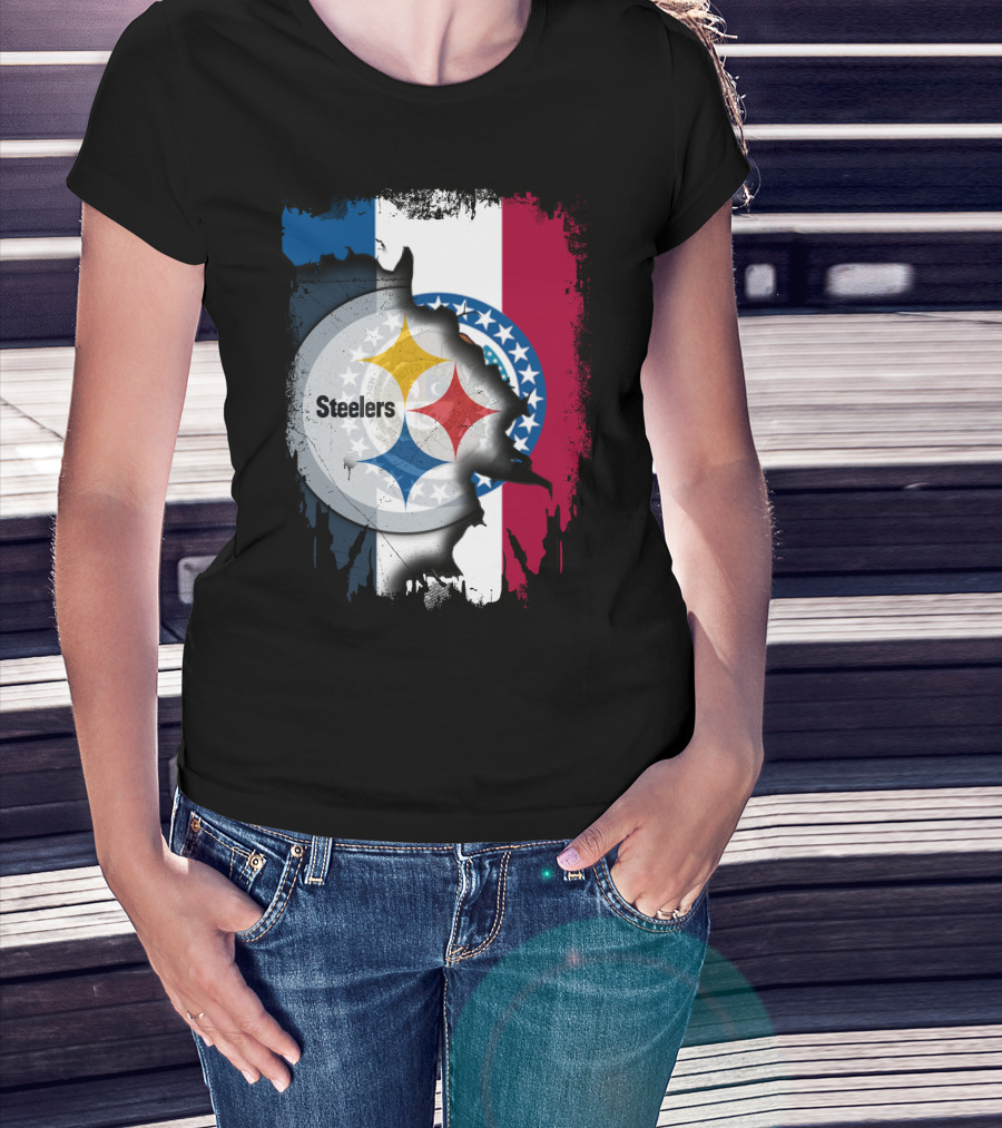 Steelers Emblem On Missouri Flag Background T-Shirt