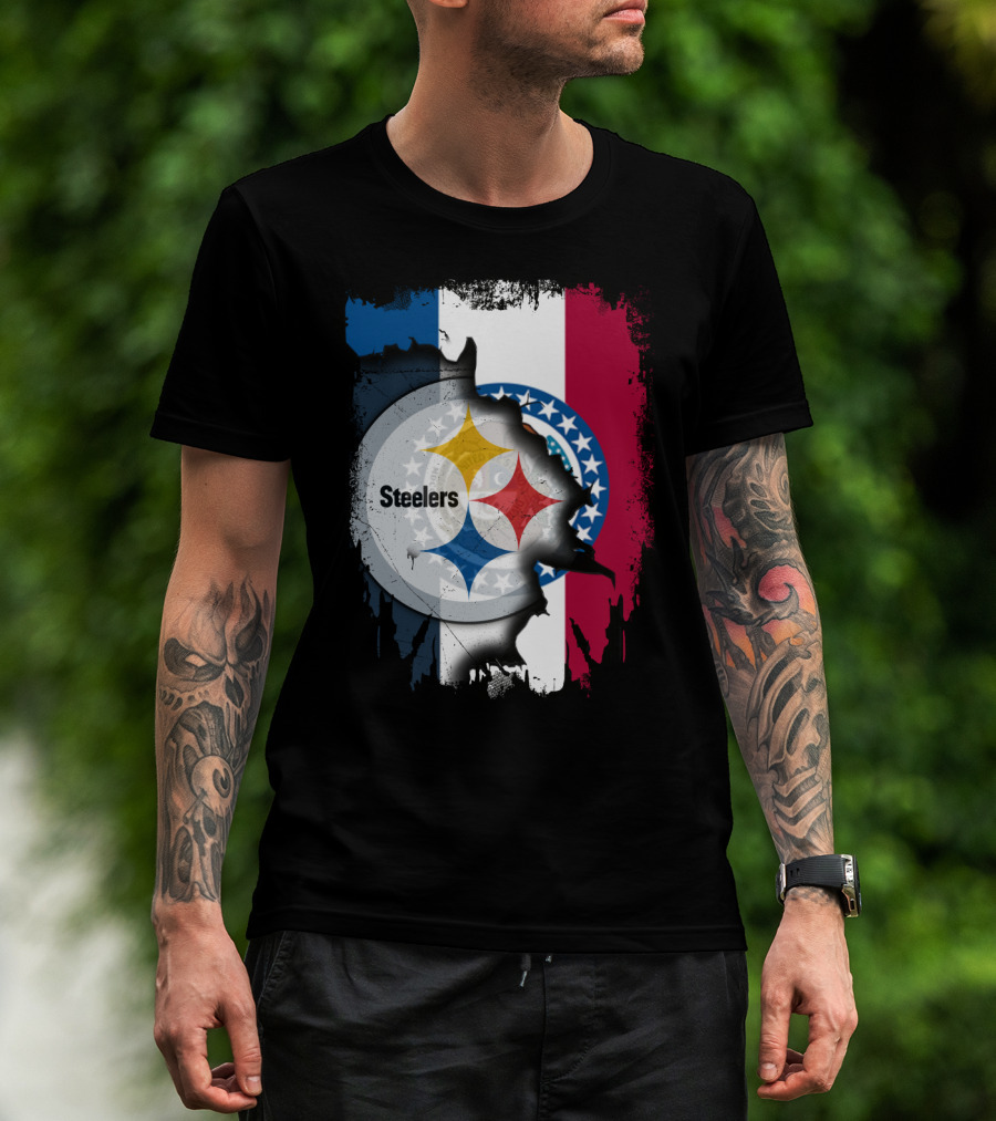 Steelers Emblem On Missouri Flag Background T-Shirt