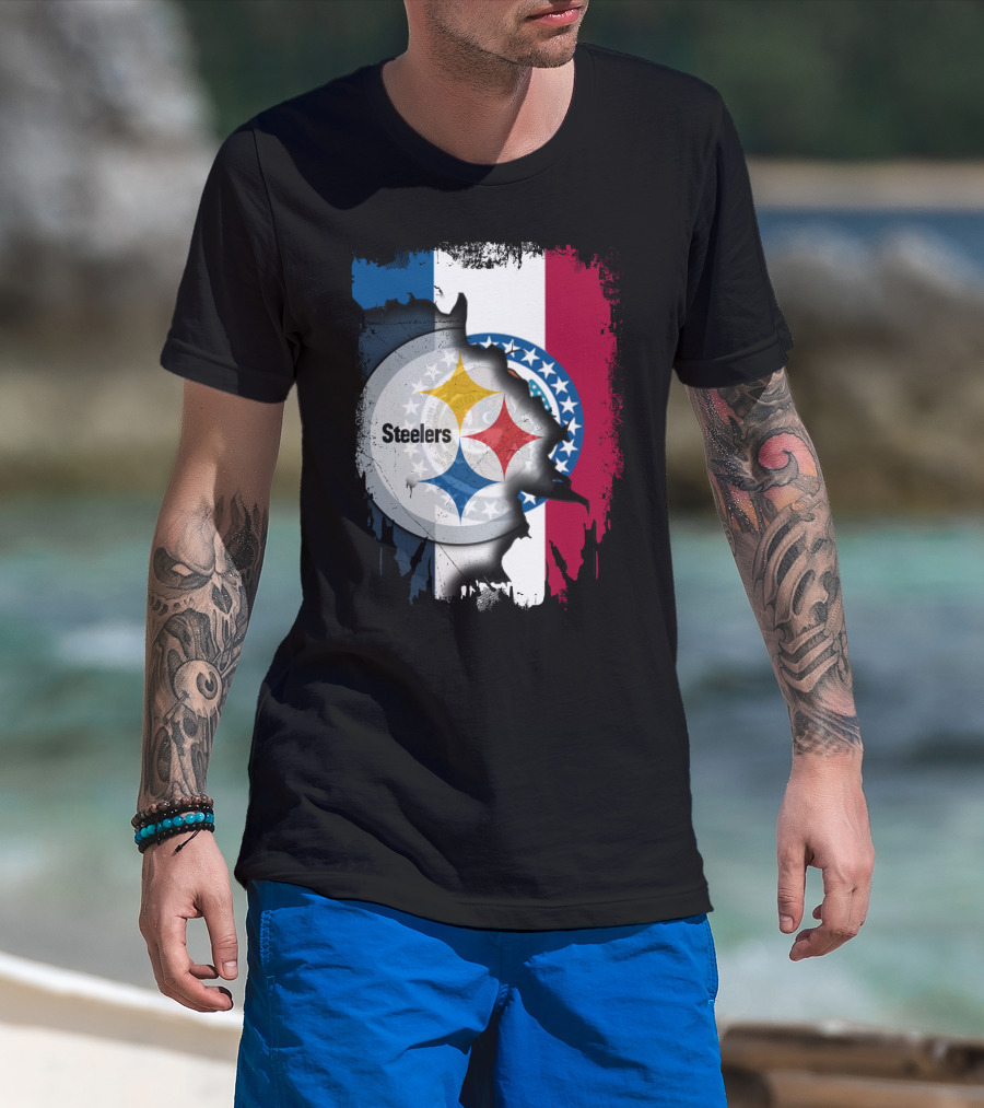 Steelers Emblem On Missouri Flag Background T-Shirt