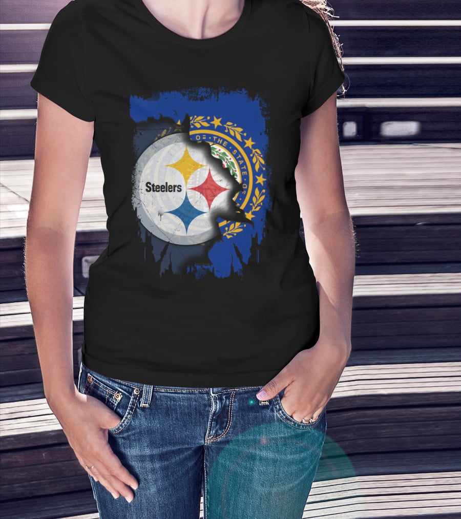 New Hampshire And Pittsburgh Steelers Emblem Fusion T-Shirt