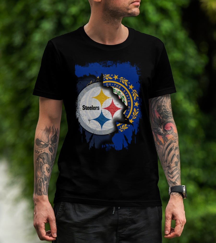 New Hampshire And Pittsburgh Steelers Emblem Fusion T-Shirt