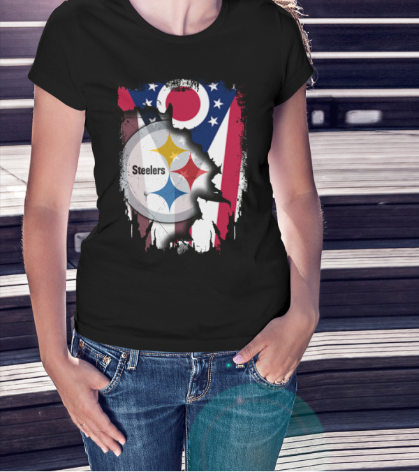 Ohio Steelers Fusion With Flag T-Shirt
