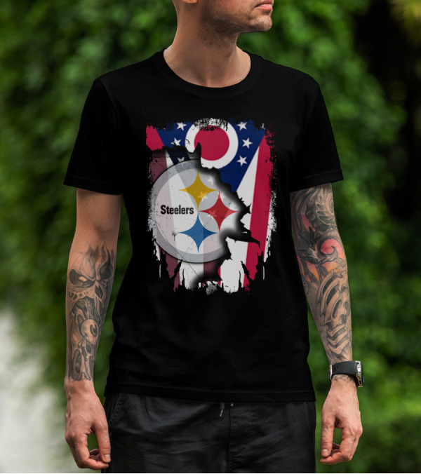 Ohio Steelers Fusion With Flag T-Shirt