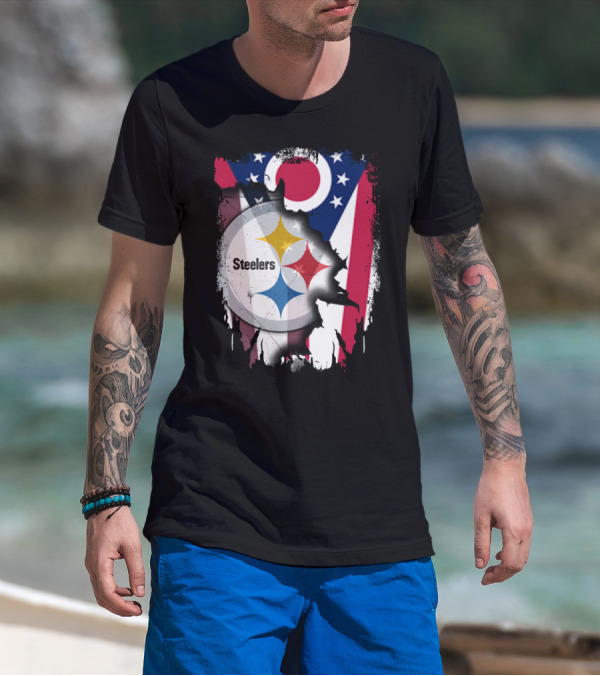 Ohio Steelers Fusion With Flag T-Shirt