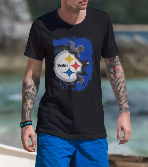 Steelers Together Pennsylvania With Horses And Eagle On Grunge Blue Background T-Shirt